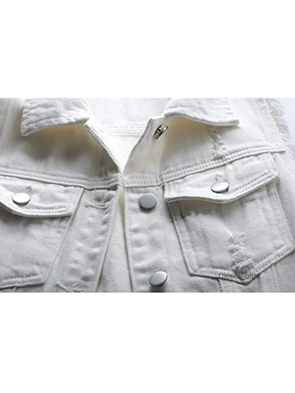 Sleeveless Button Front Ripped Denim Vest Jacket with Pockets